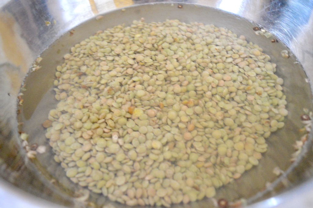 The first order of business was to soak the lentils for the lamb and lentil soup. It helped rinse them off and get them ready to go into the soup. They just had to sit for 30 minutes before I drained and rinsed them. 