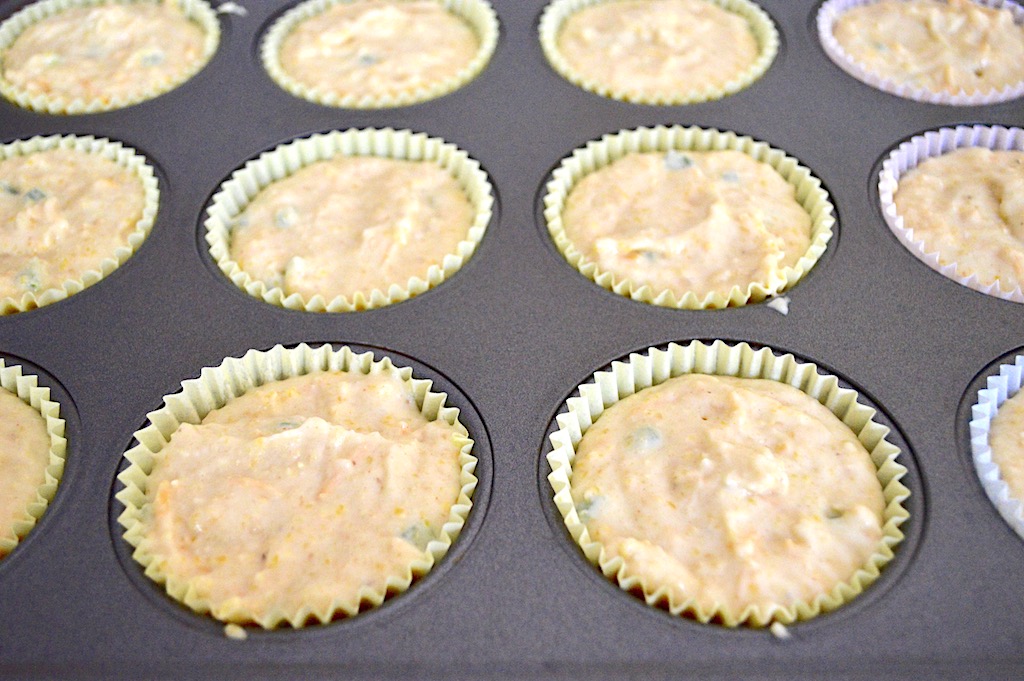I scooped that gorgeous batter right into my lined muffin pan. I filled them right to the top to have big, lovely cheddar jalapeno corn muffins! This recipe ended up yielding a perfect dozen with that measurement. 