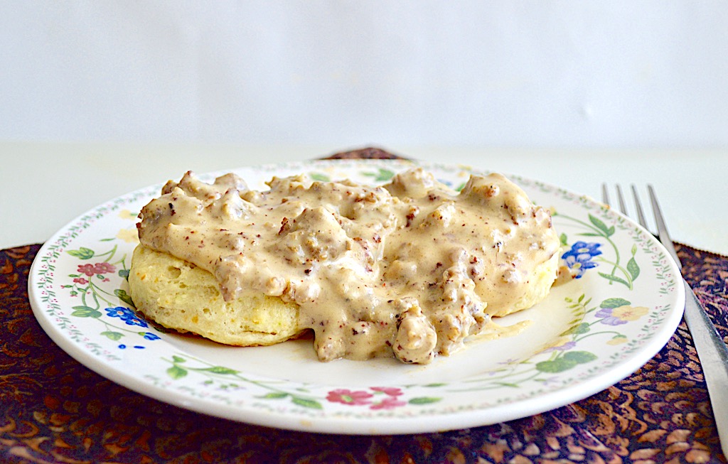 Cheddar Chive Biscuits with Sausage Gravy