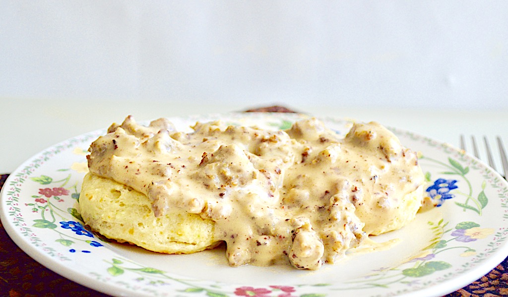 Cheddar Chive Biscuits with Sausage Gravy