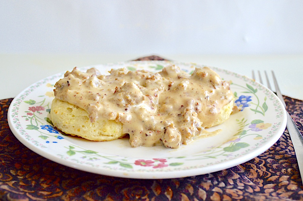 Cheddar Chive Biscuits with Sausage Gravy