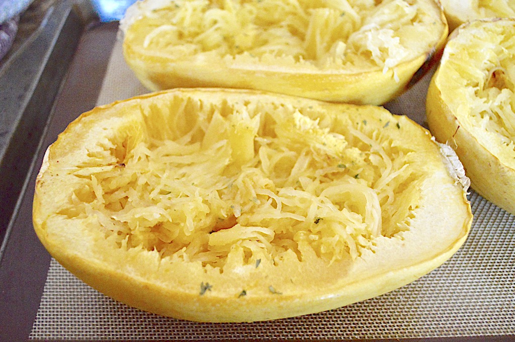 Pesto Chicken Stuffed Spaghetti Squash - Jeanie and Lulu's Kitchen