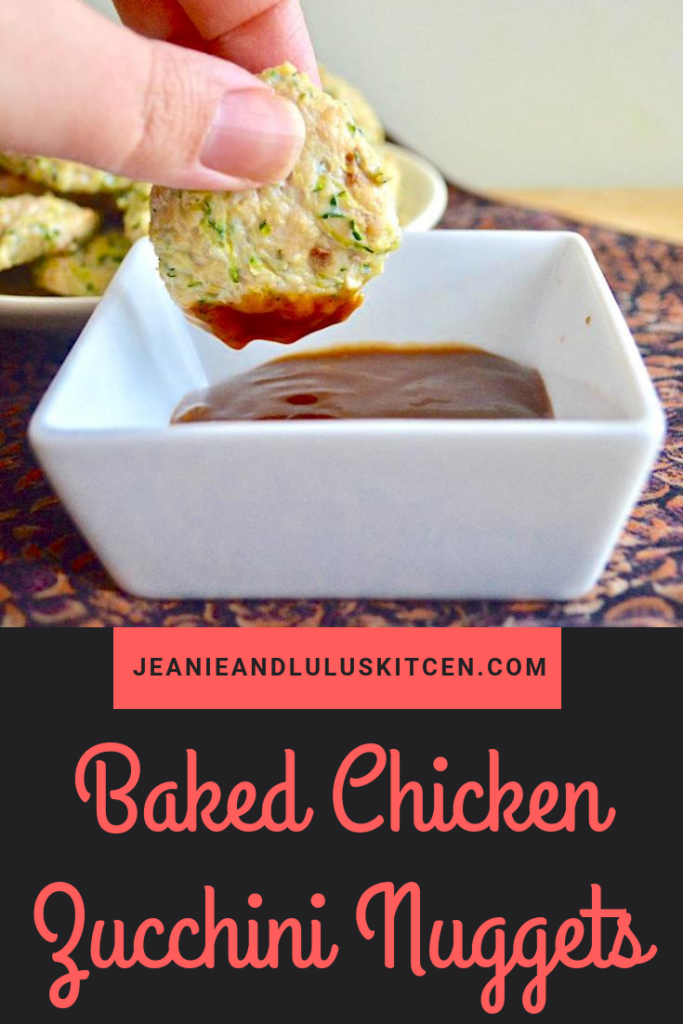 These are such simple and wonderful baked chicken zucchini nuggets that satisfy like the childhood classic but are so much more flavorful and lean! #chicken #dinners #zucchini #bakedchickenzucchininuggets #jeanieandluluskitchen