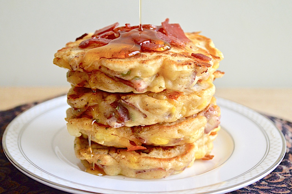 Cheesy Turkey Bacon and Corn Griddle Cakes