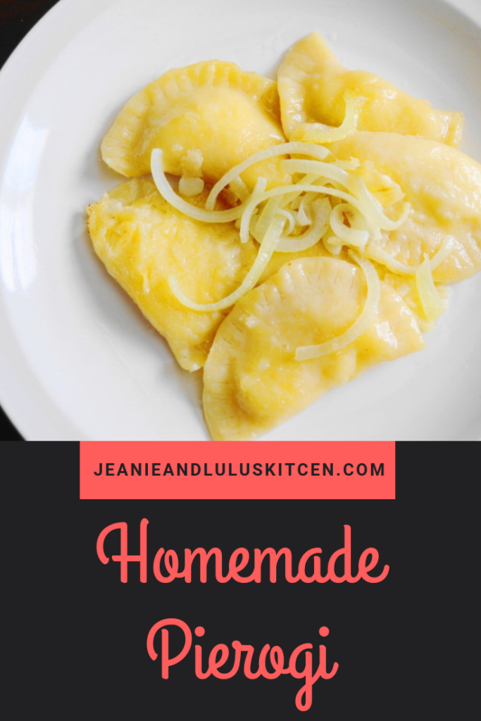 Homemade Pierogi filled with a luscious potato and cheese filling. Serving them alongside a ring of kielbasa made for the perfect Polish feast! #pierogi #homemadepierogi #polishfood #potatopierogi #jeanieandluluskitchen