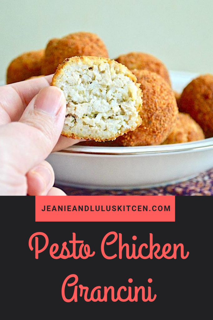 When it comes to street food, it doesn't get much better than arancini. This pesto chicken arancini is incredible with so much texture and flavor. #arancini #rice #pesto #chicken #pestochickenarancini #jeanieandluluskitchen